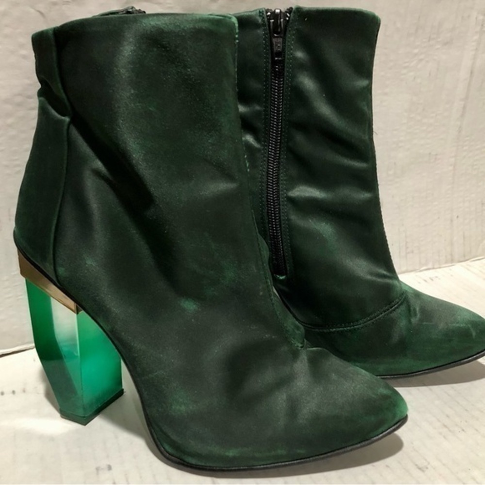 Miista Green Pointed Ankle Zip Booties